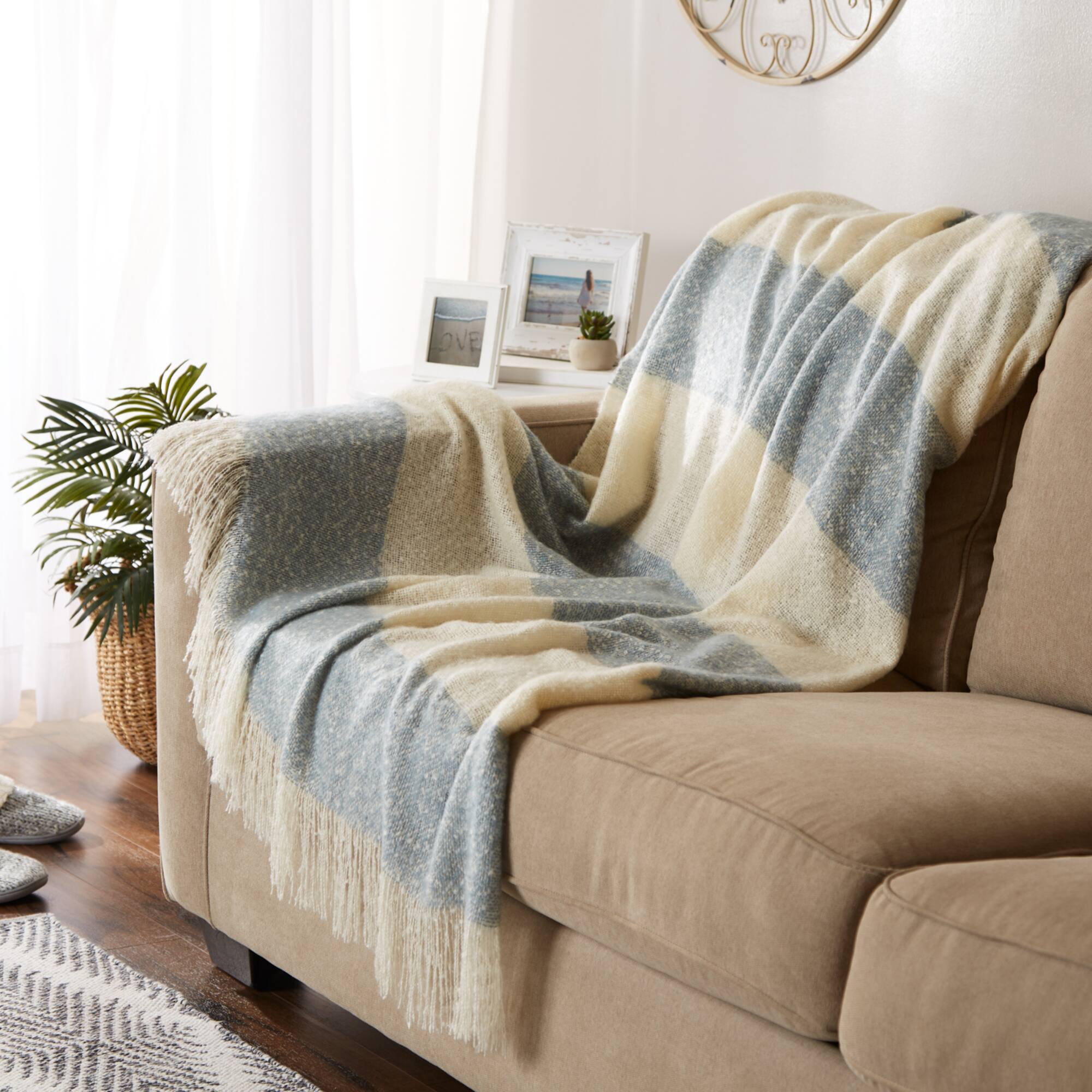 Rugby Stripe Acrylic Throw Blue